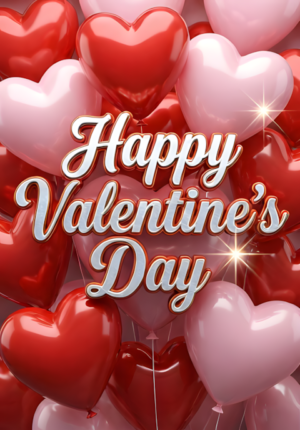 3D Balloon Hearts Happy Valentines Day Print