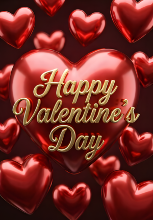 3D Glossy Floating Hearts Valentines Art