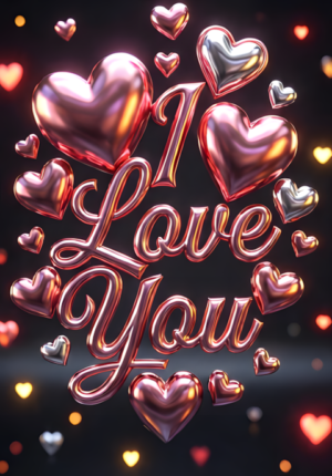 3D Metallic I Love You Hearts Print