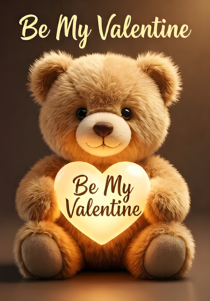 3D Teddy Bear Be My Valentine Art Print
