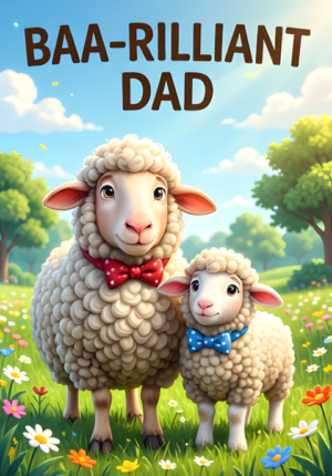 Baarilliant Dad Dad Sheep And Little Lamb Standing Together In A Sunny Meadow Wearing Matching Bow Ties
