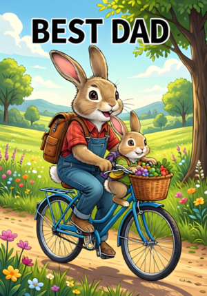 Best Dad Dad Rabbit And Little Bunny Riding Together On A Tandem Bicycle Through The Countryside