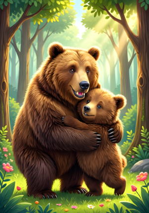 Best Dad Ever Dad Bear And Little Bear Cub Giving Each Other A Huge Hug In A Sunny Woodland Setting