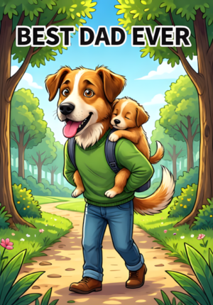 Best Dad Ever Dad Dog Carrying A Sleepy Puppy On His Back Through A Sunny Park