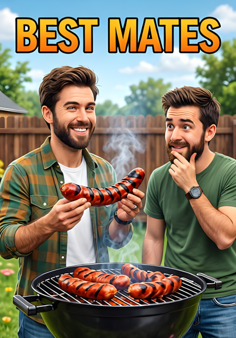 Best Mates Two Male Friends Having A Backyard Barbecue