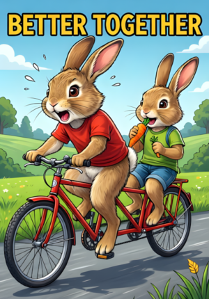 Better Together Two Rabbits Riding A Tandem Bicycle