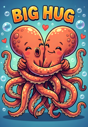 Big Hug Two Octopuses Giving Each Other An Enormous Eightarmed Hug And Becoming Completely Tangled Together