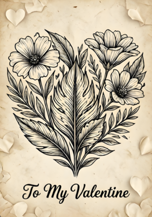 Botanical Line Art To My Valentine Print