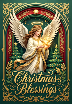 Christmas Blessings Angel Holding A Glowing Star