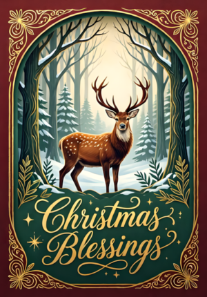 Christmas Blessings Stag In A Misty Winter Forest