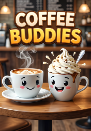 Coffee Buddies Two Cheerful Coffee Cups Sitting Together At A Caf Table