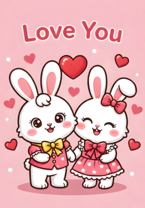 Cute Bunny Couple Love You Valentine Art