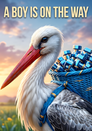 Cute Stork Blue Bundle Pastel Sky