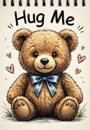 Cute Teddy Hug Me Valentines Illustration