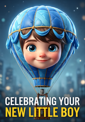 Cute Hot Air Balloon With Blue Details