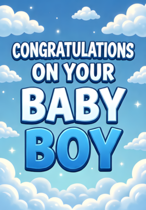 Cute Illustrated Baby Boy Shower With Blue Sky And Clouds