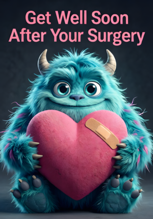 Cute Monster Hugging A Big Pink Heart With A Band Aid