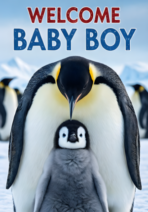 Cute Penguin Family In Blue Tones