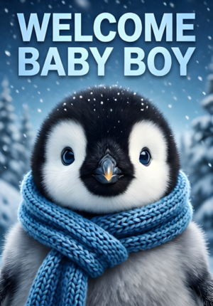 Cute Penguin In Blue Scarf