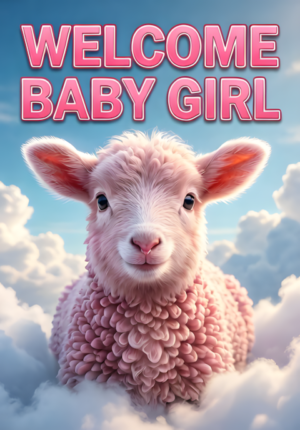 Cute Pink Lamb On Clouds