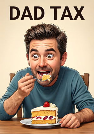 Dad Tax Dad Secretly Eating The Last Slice Of Cake While Looking Around Suspiciously
