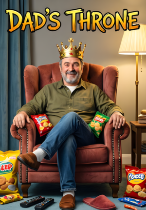 Dads Throne Dad Sitting Proudly In His Favourite Armchair Surrounded By Snacks
