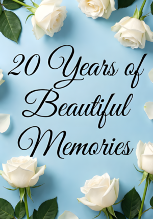 Elegant Script Over Soft Blue Background With White Roses