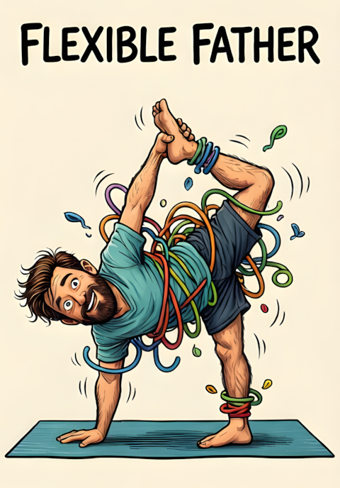 Flexible Father Dad Attempting Yoga And Becoming Completely Tangled In An Impossible Pose