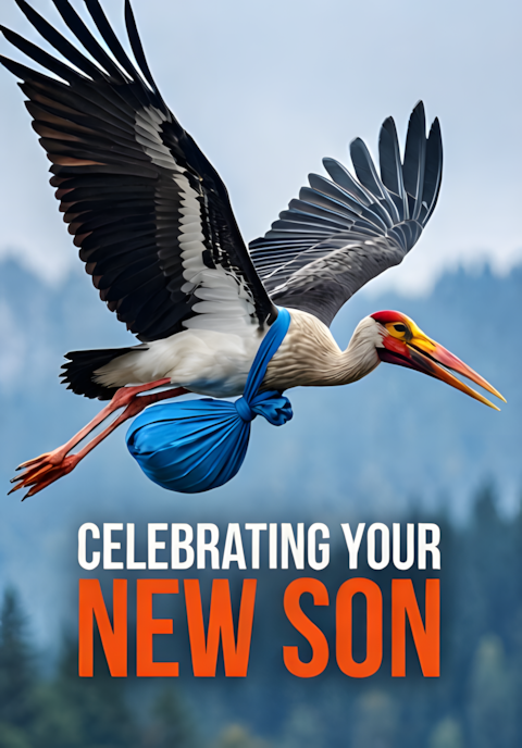 Flying Stork With Blue Bundle