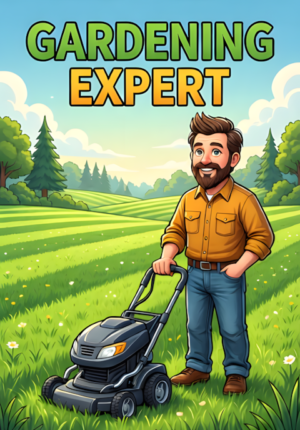 Gardening Expert Dad Standing Proudly Beside A Lawn Cut Into Hilariously Uneven Stripes
