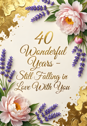 Gold Foil Cream Design With Peonies And Lavender