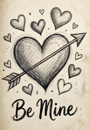 Hand Drawn Sketch Be Mine Valentines Illustration