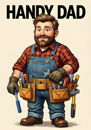 Handy Dad Dad Wearing An Enormous Tool Belt Packed With Far Too Many Gadgets For A Tiny Repair Job