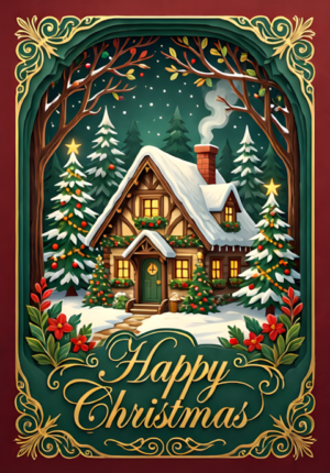 Happy Christmas Cozy Cottage With Glowing Windows