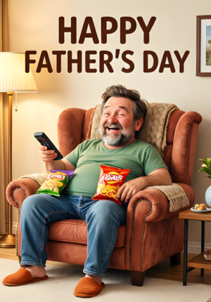 Happy Fathers Day Dad Relaxing In An Armchair With The Tv Remote