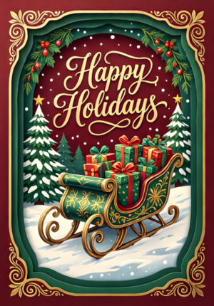 Happy Holidays Vintage Sleigh Loaded With Gifts