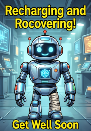 Happy Robot With A Bandaged Leg