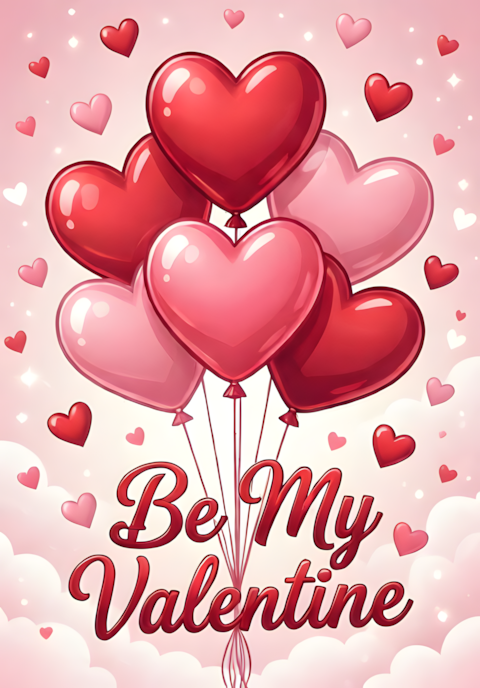Heart Balloon Be My Valentine Print