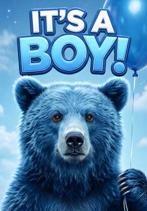 Illustrated Blue Bear With Balloon