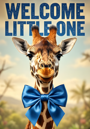 Illustrated Giraffe Wearing A Blue Bow