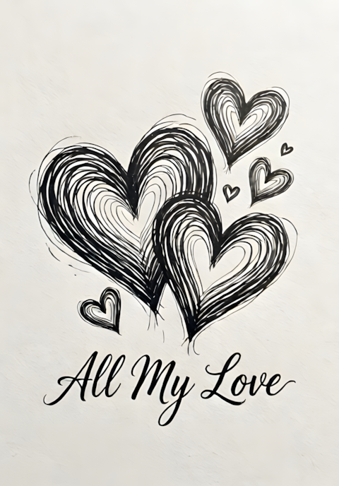 Ink Sketch All My Love Valentines Illustration