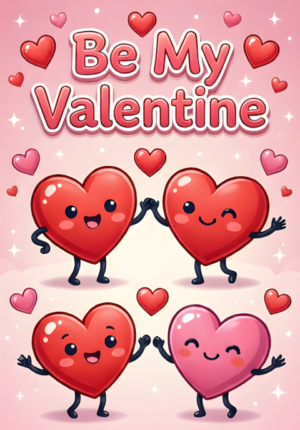 Kawaii Heart Characters Be My Valentine Art