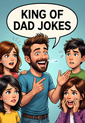 King Of Dad Jokes Dad Enthusiastically Telling A Terrible Joke While Everyone Around Him Groans Dramatically
