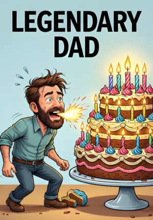 Legendary Dad Dad Attempting To Blow Out Dozens Of Candles On A Giant Cake And Looking Completely Exhausted