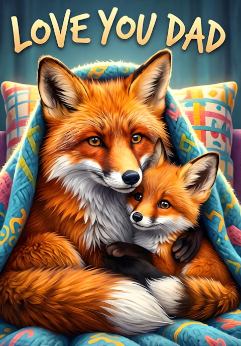 Love You Dad Dad Fox And Little Fox Cub Curled Together Beneath A Cozy Blanket