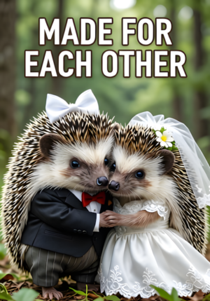 Made For Each Other Two Hedgehogs Dressed As Newlyweds Carefully Hugging Despite Their Spikes