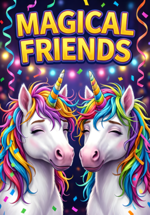 Magical Friends Two Unicorns After A Wild Party Tangled Streamers Around Their Horns Messy Manes And Sleepy Satisfied Expressions