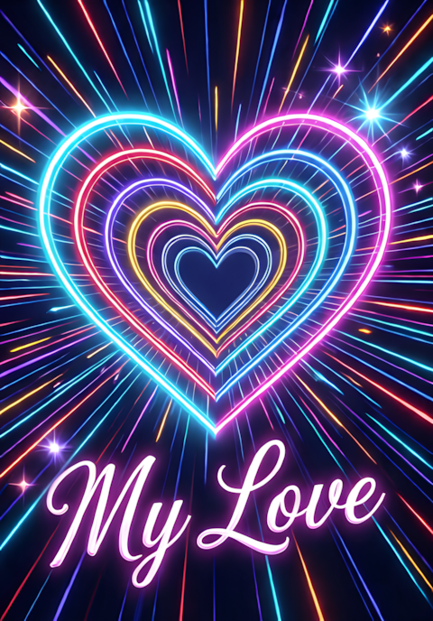 Neon Cyber My Love Valentines Illustration