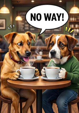 No Way Two Dogs Sitting At A Caf Gossiping Over Enormous Cups Of Coffee