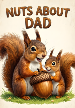 Nuts About Dad Dad Squirrel And Little Squirrel Sitting Together Sharing A Giant Acorn